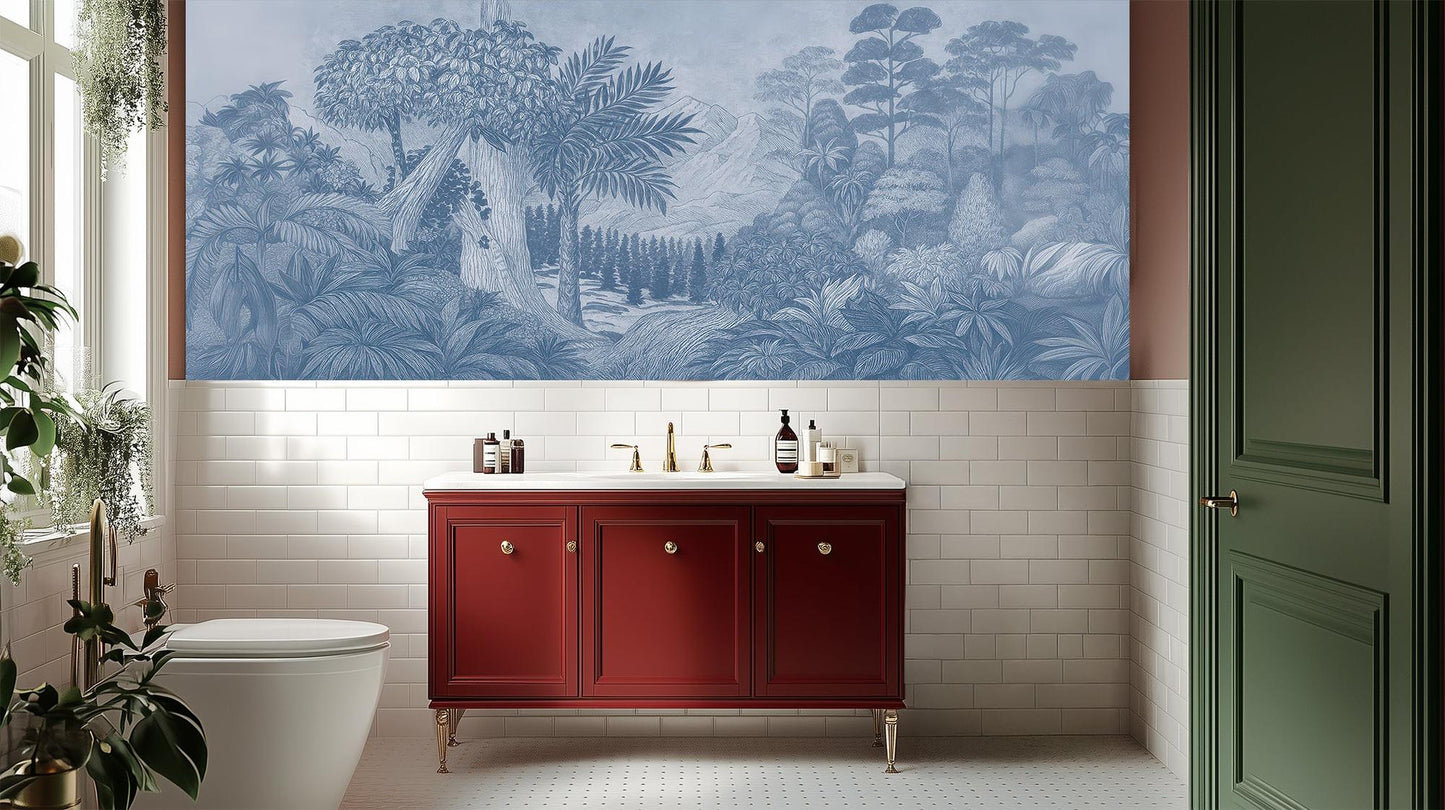 Contemporary Blue wallpaper for Bathroom
