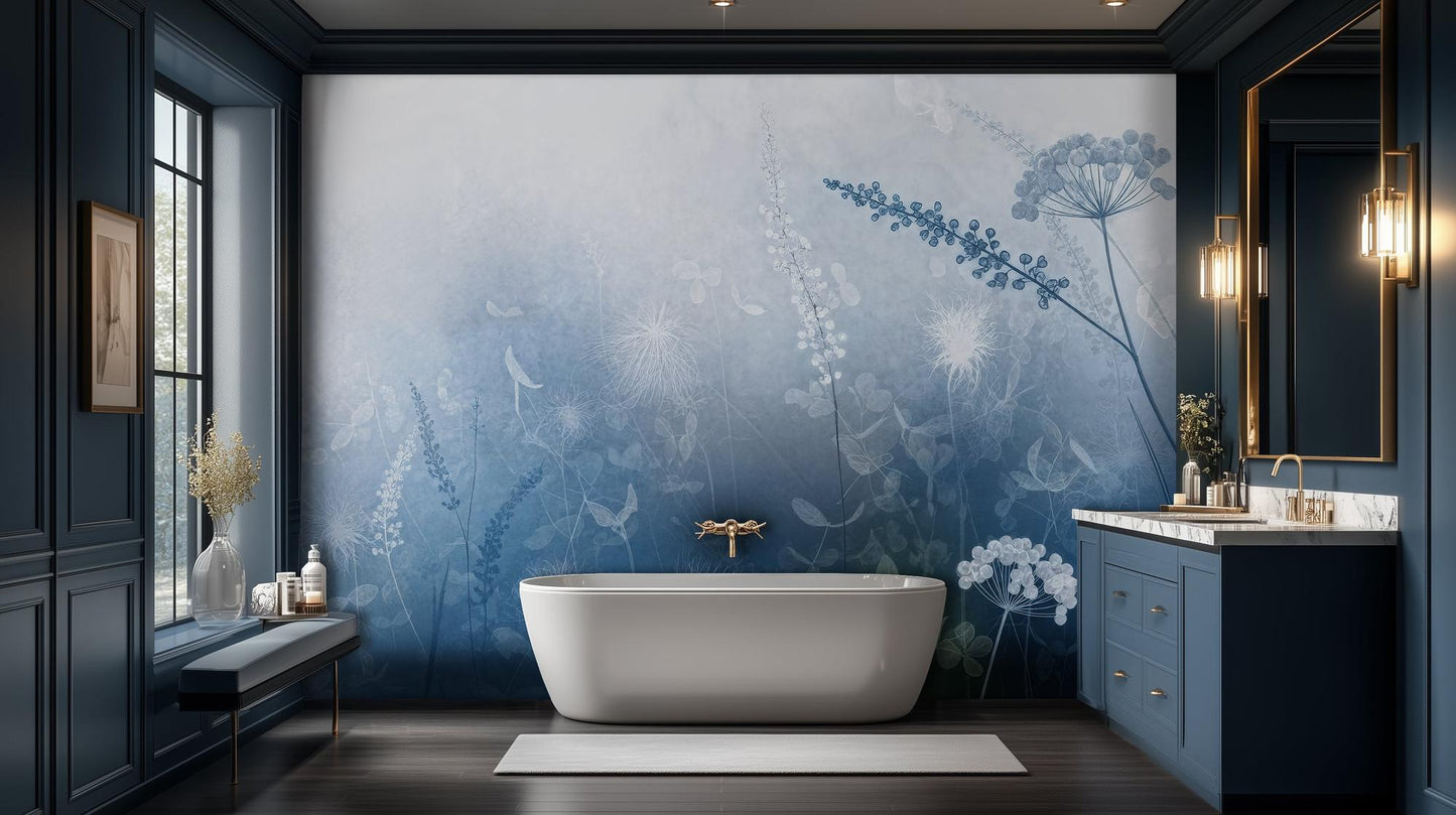 Contemporary Blue wallpaper for Bathroom