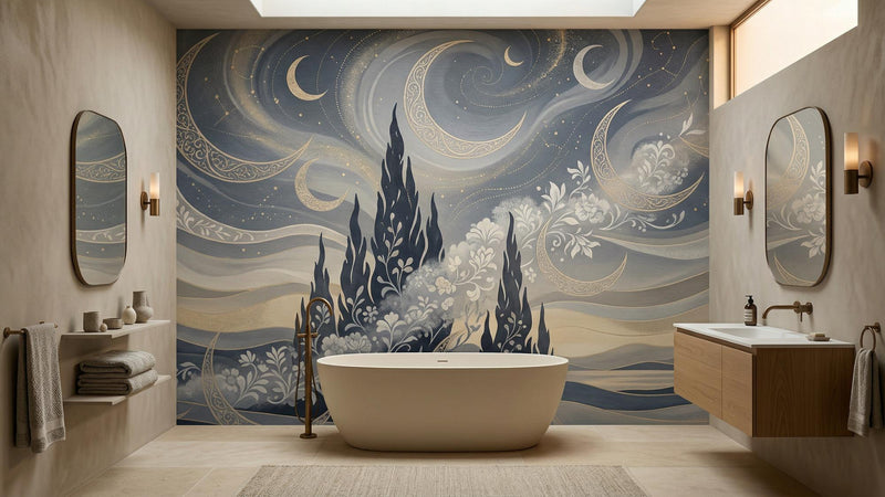 Banyo için Çağdaş Mavi duvar kağıdı