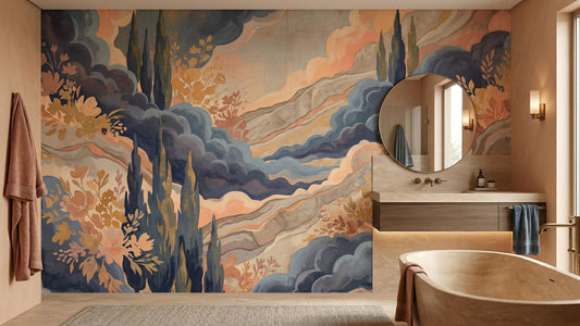 Contemporary Blue wallpaper for Bathroom
