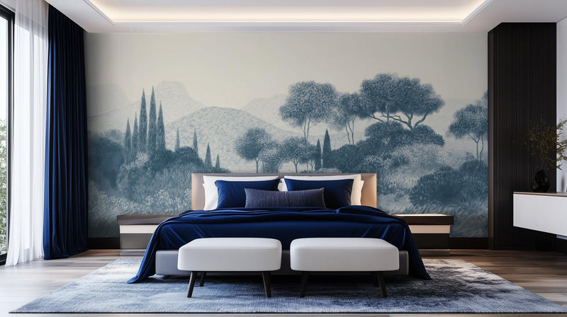 Contemporary Blue wallpaper for Bedroom