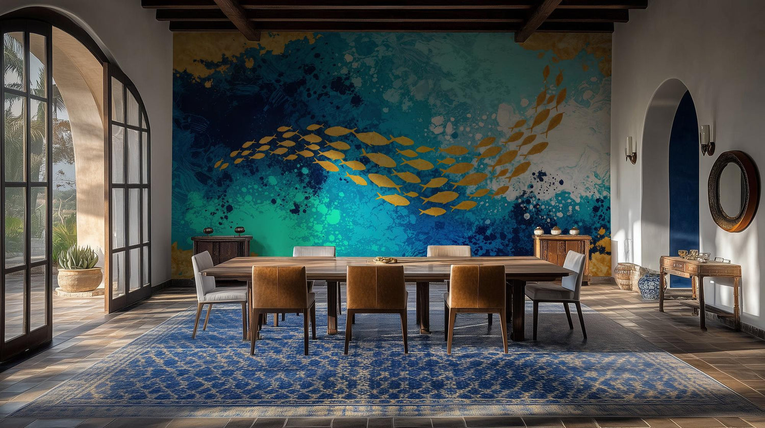 Contemporary Blue wallpaper for Dining Room