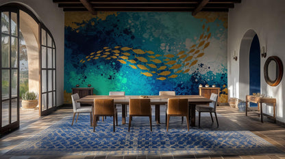 Contemporary Blue wallpaper for Dining Room