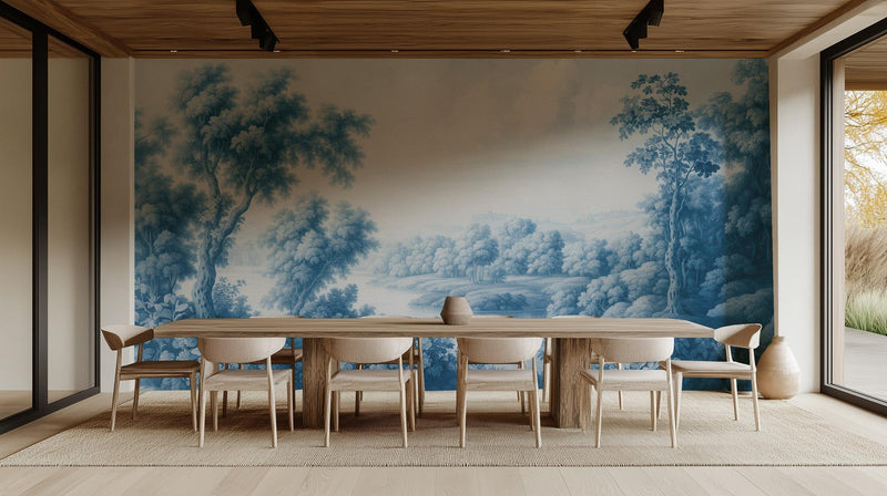 Contemporary Blue wallpaper for Dining Room
