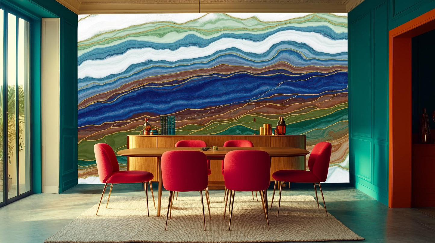 Contemporary Blue wallpaper for Dining Room