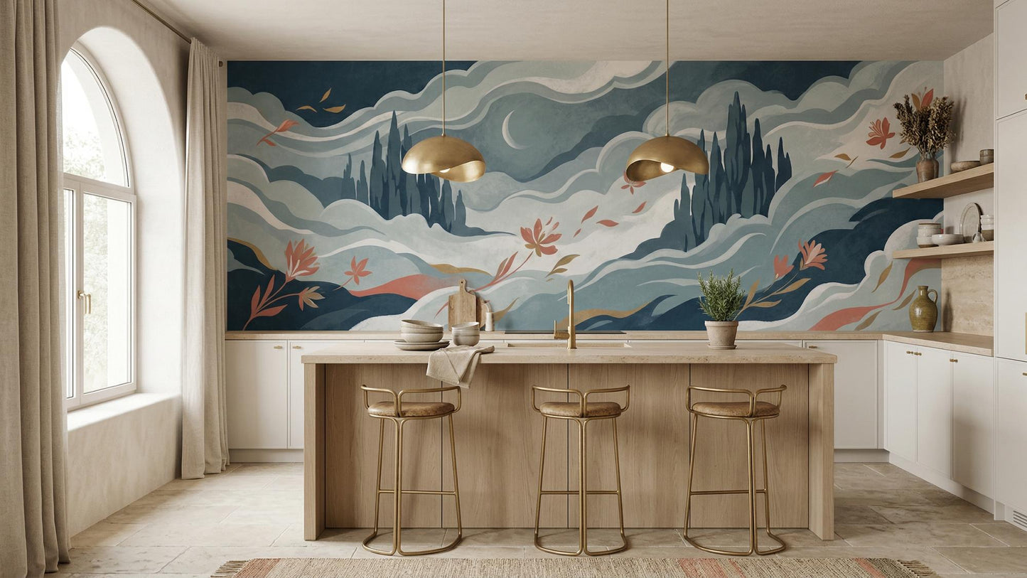 Contemporary Blue wallpaper for Kitchen