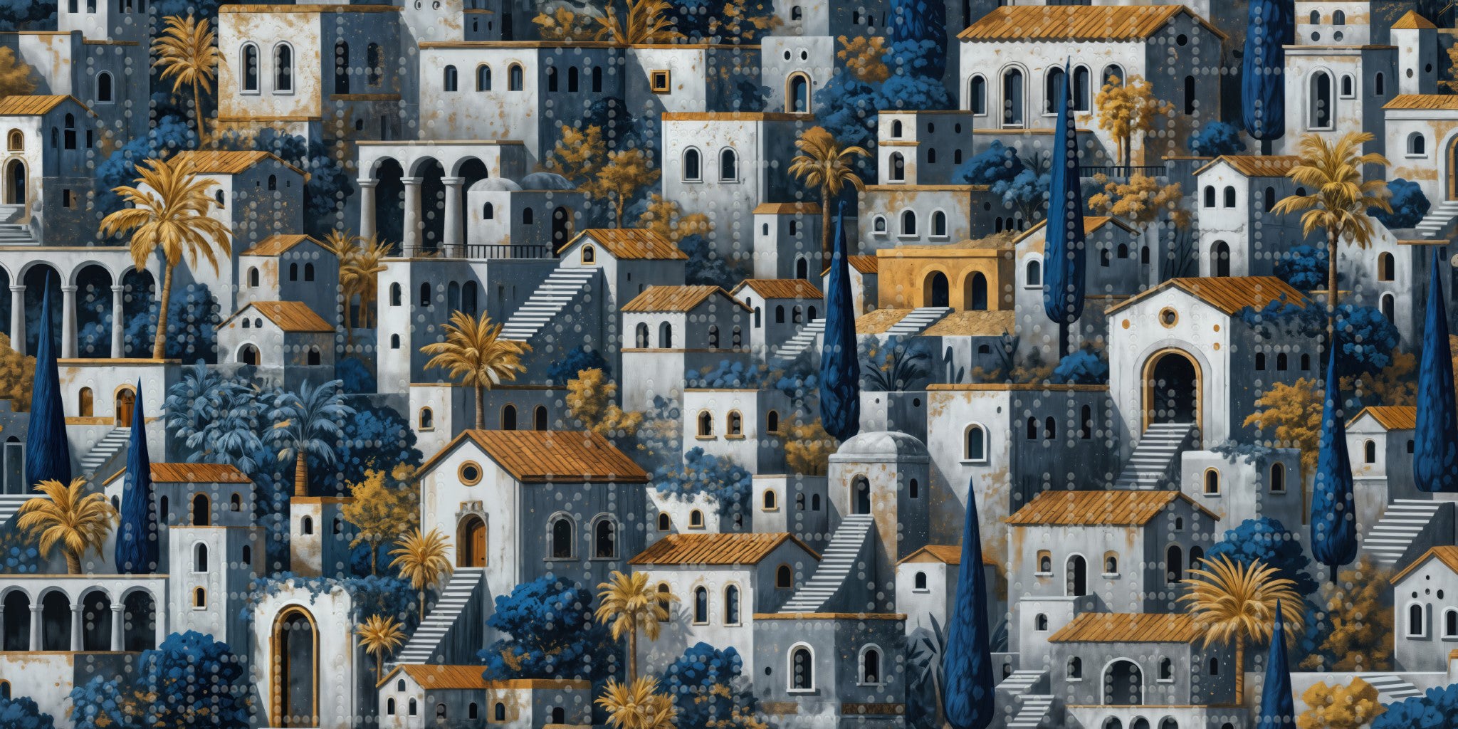 Mediterranean Village Scene Wallpaper