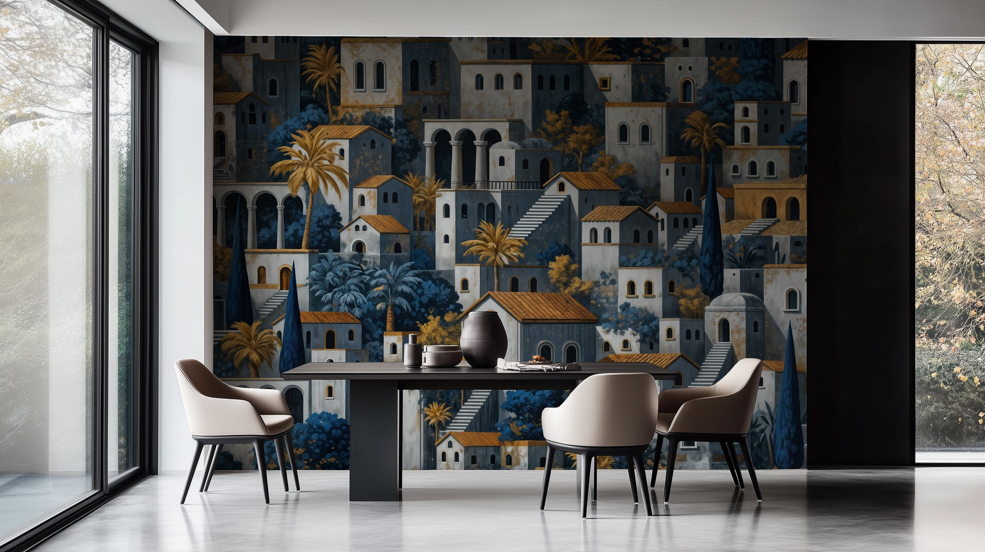 Contemporary Blue wallpaper for Living Room