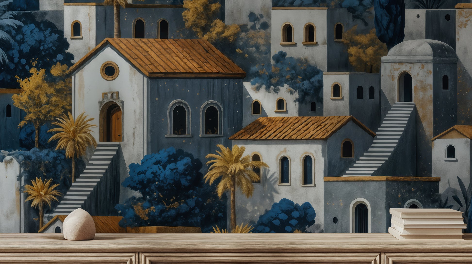 Contemporary Blue wallpaper for Living Room