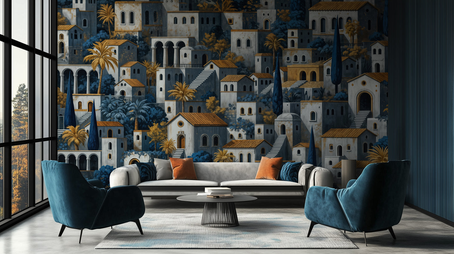 Contemporary Blue wallpaper for Living Room