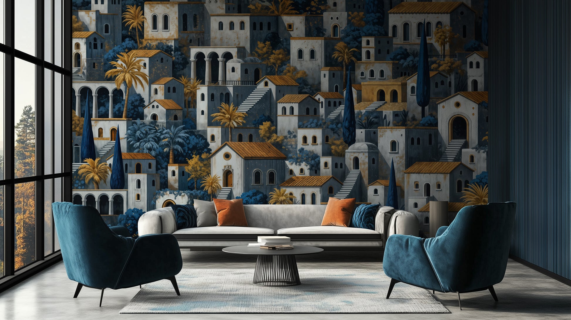 Contemporary Blue wallpaper for Living Room