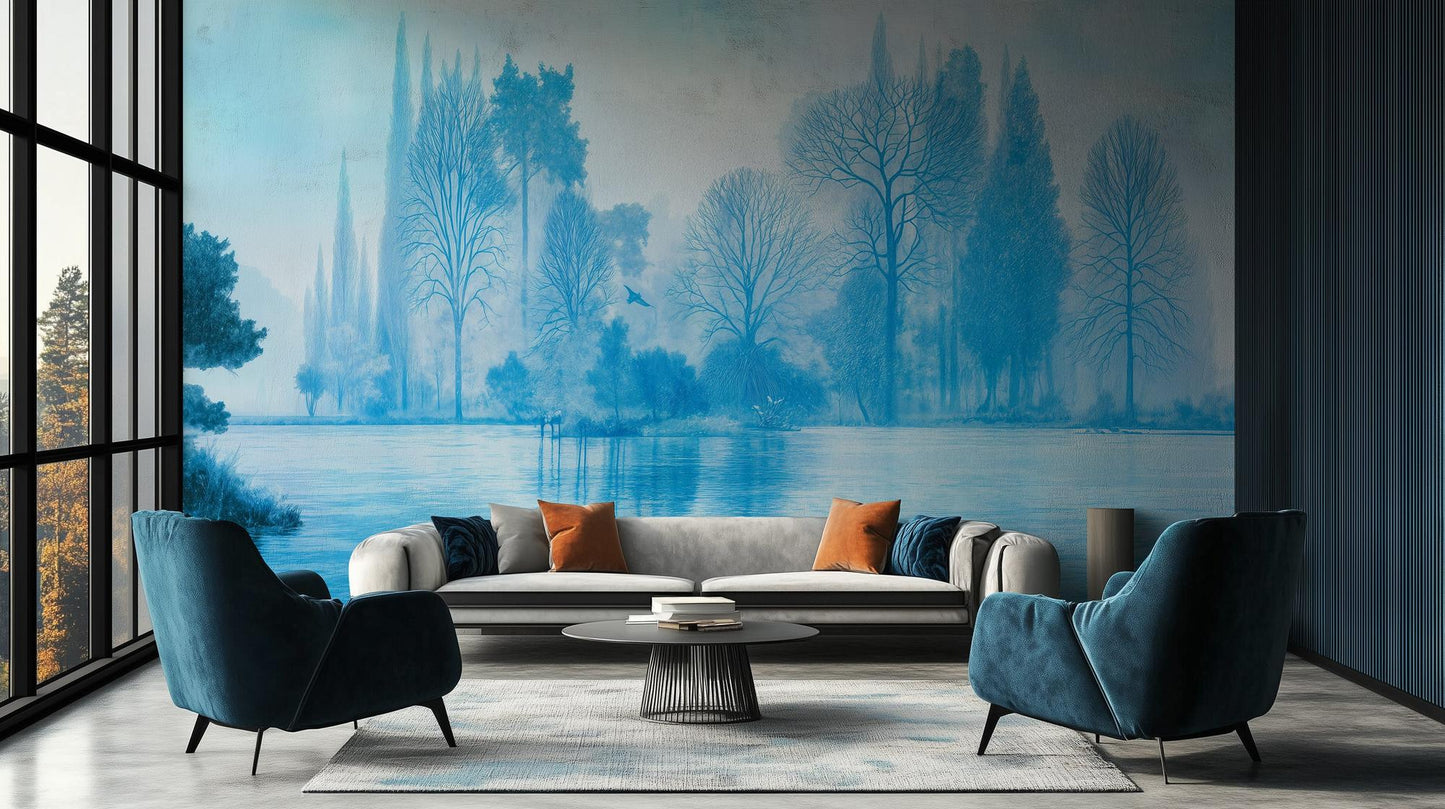 Contemporary Blue wallpaper for Living Room