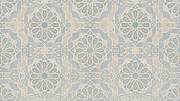 Detaylı Mavi Monokrom Karo Duvar Kağıdı - Sample