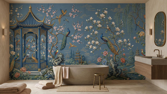 Traditional Blue wallpaper for Bathroom