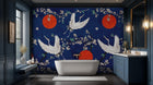 Cranes and Blossoms wallpaper for a dining room feature wall