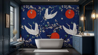 Cranes and Blossoms wallpaper for a dining room feature wall