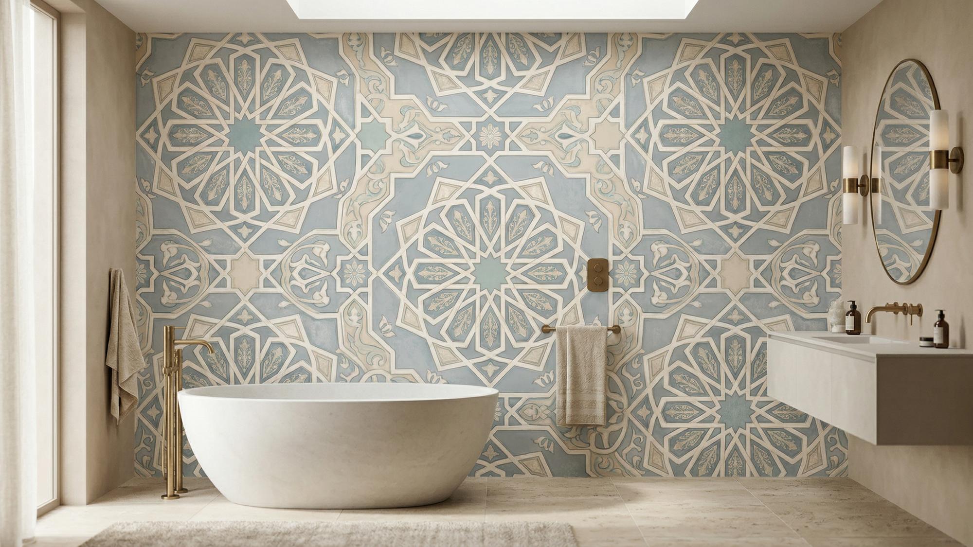 Traditional Blue wallpaper for Bathroom