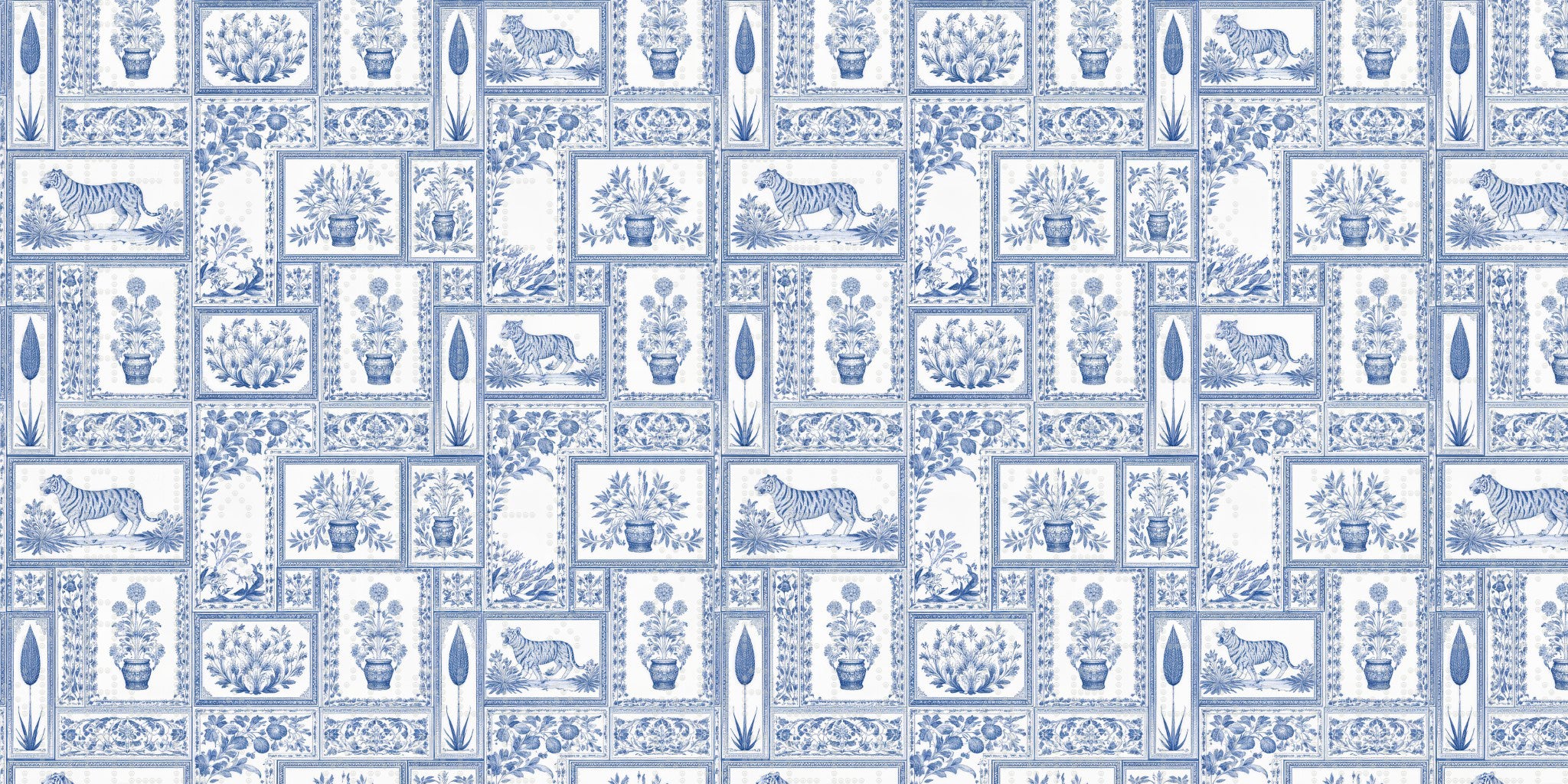 Royal Tiger and Floral Pattern Wallpaper