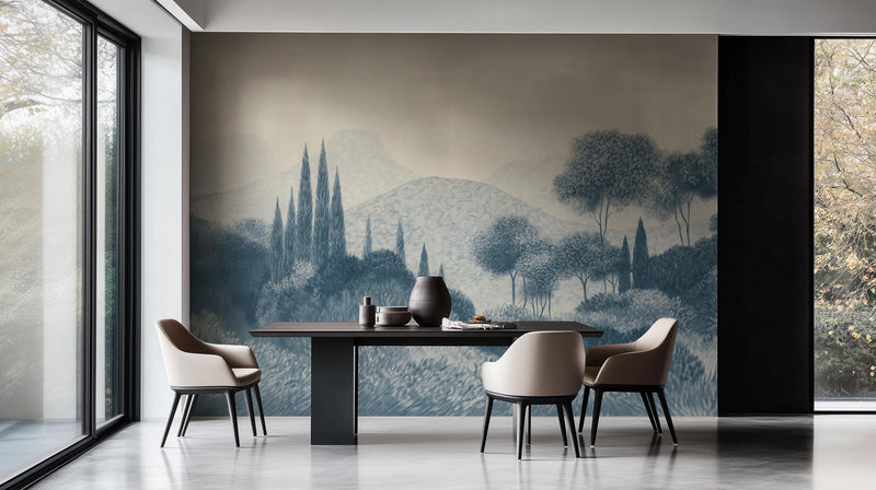 Traditional Blue wallpaper for Dining Room