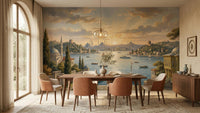 Serene Bosphorus Sunset wallpaper for a dining room feature wall