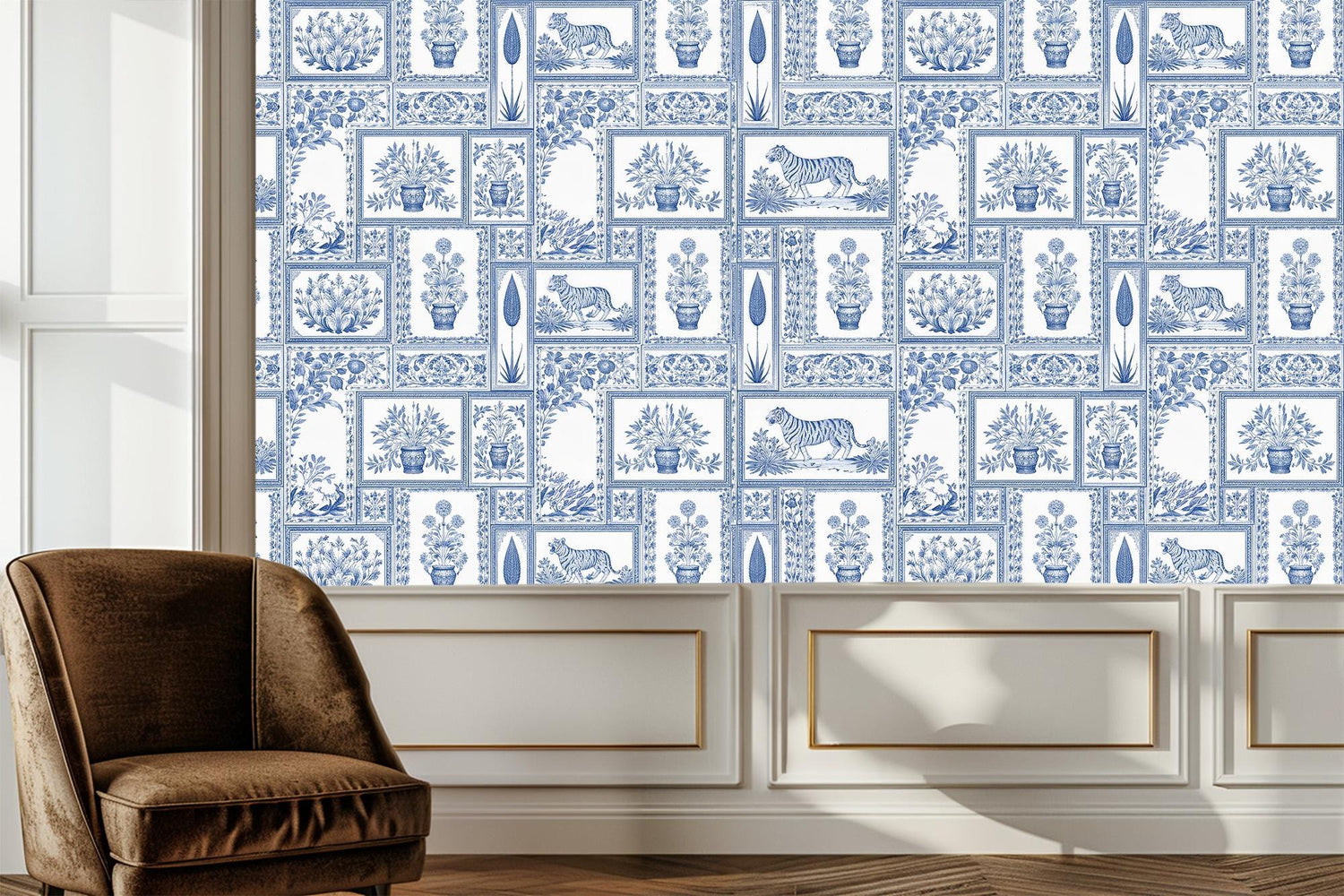 Traditional Blue wallpaper for Living Room