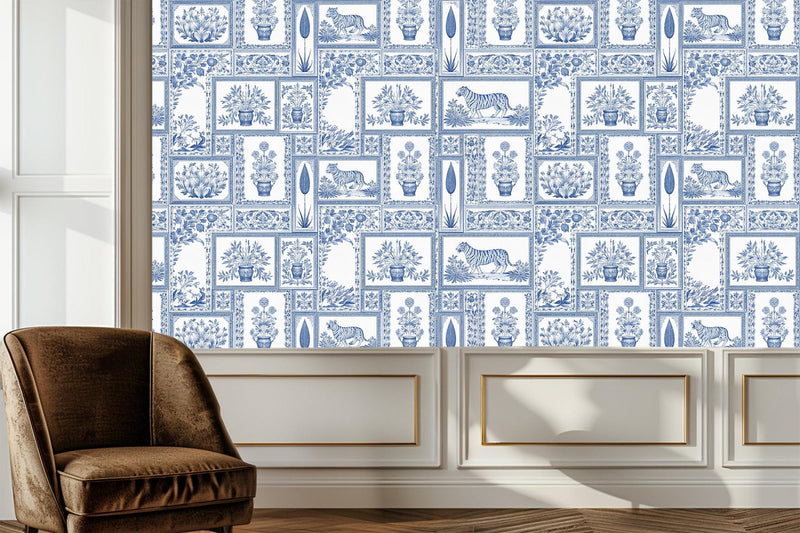 Traditional Blue wallpaper for Living Room