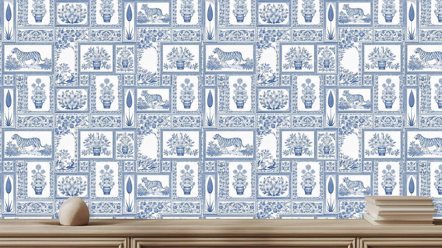 Traditional Blue wallpaper for Living Room