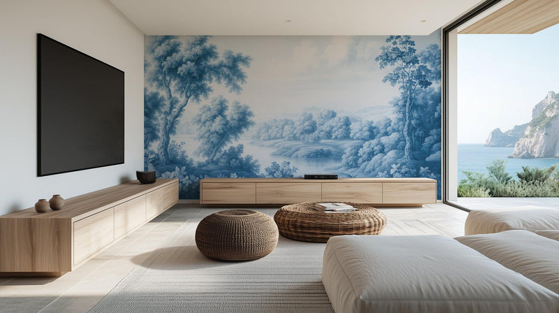 Traditional Blue wallpaper for Living Room