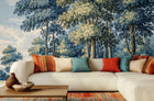 blue Forest Canopy wallpaper mural for a living room feature wall