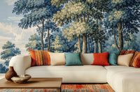 blue Forest Canopy wallpaper mural for a living room feature wall