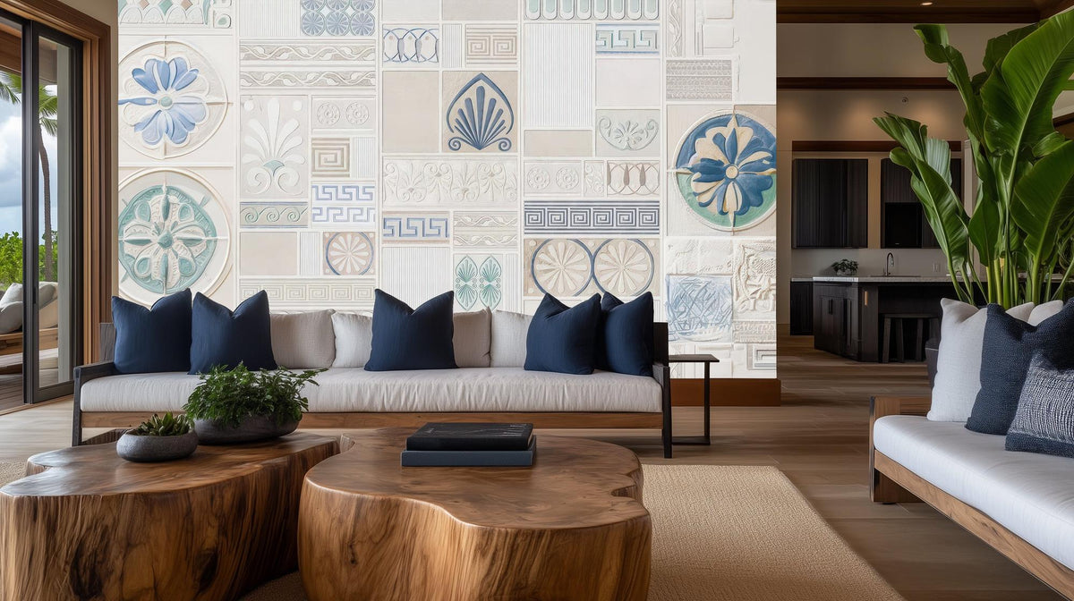Traditional Blue wallpaper for Living Room