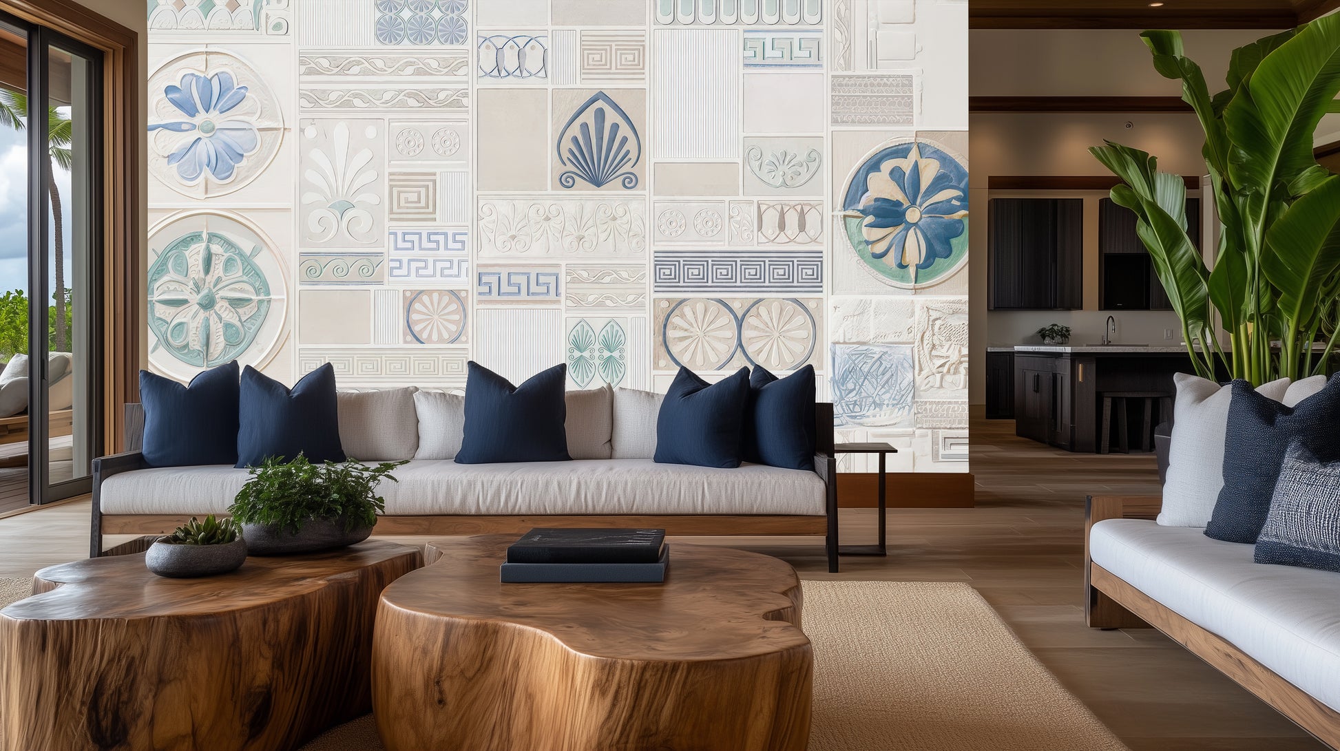 Traditional Blue wallpaper for Living Room