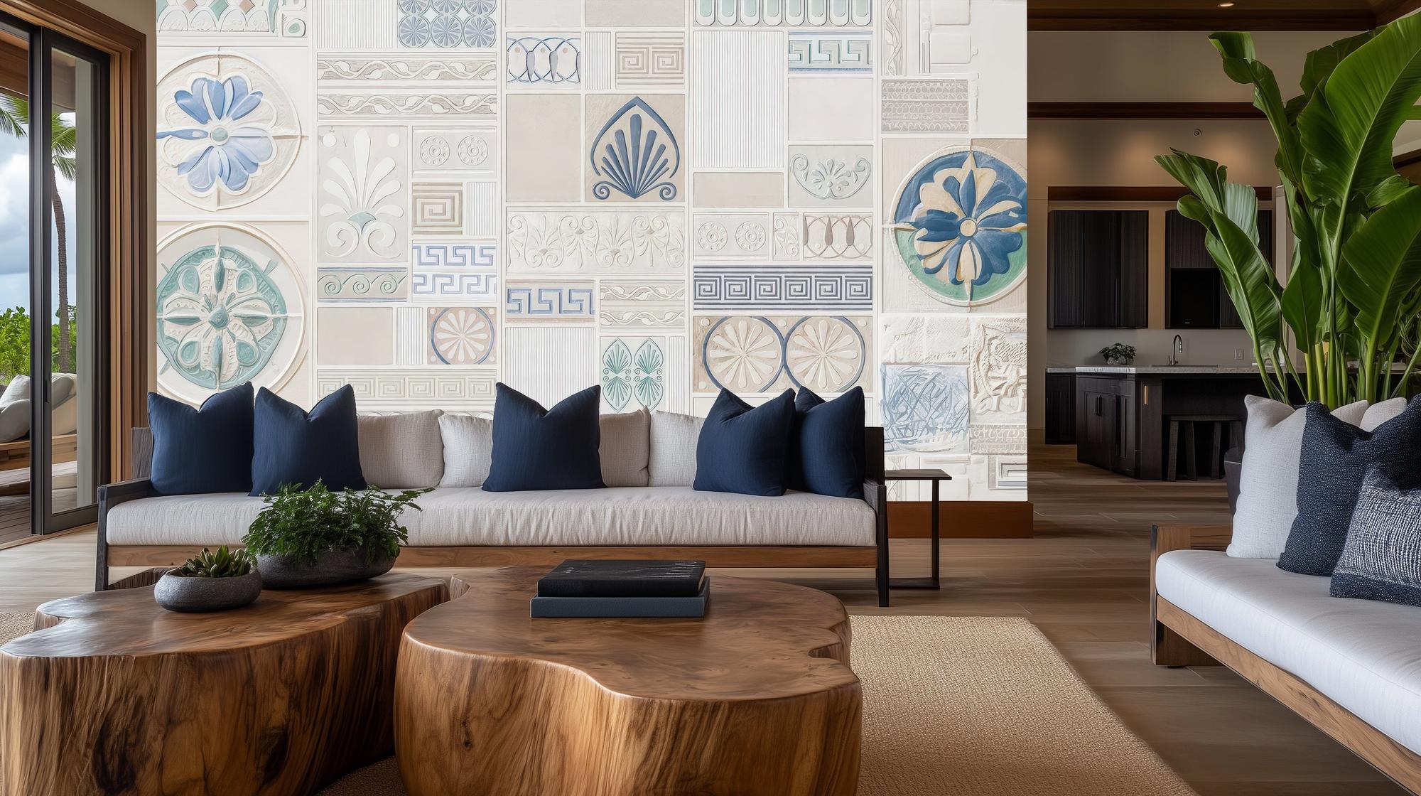 Traditional Blue wallpaper for Living Room