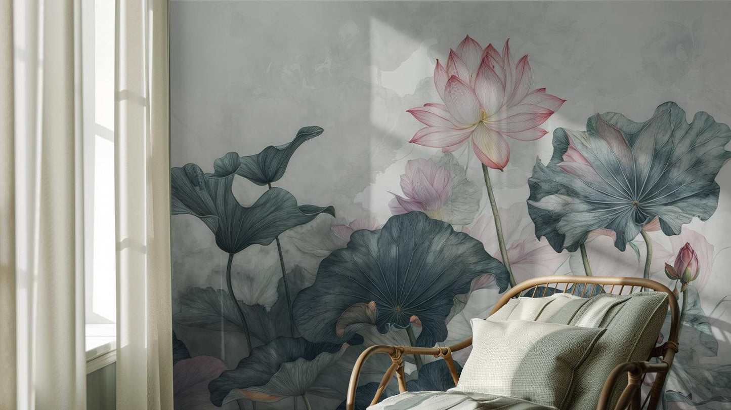 Watercolor Lotus wallpaper mural - XWALLX