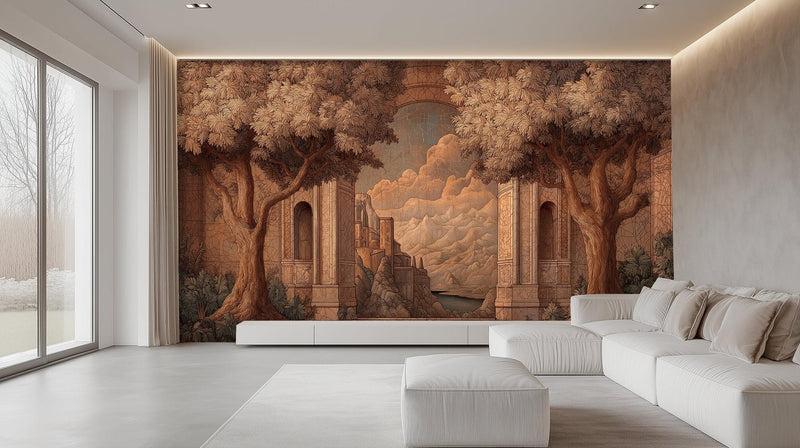 Oturma Odası için Art Nouveau Kahverengi duvar kağıdı