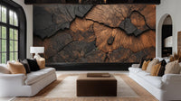 Black bark textured wallpaper with organic dark surface