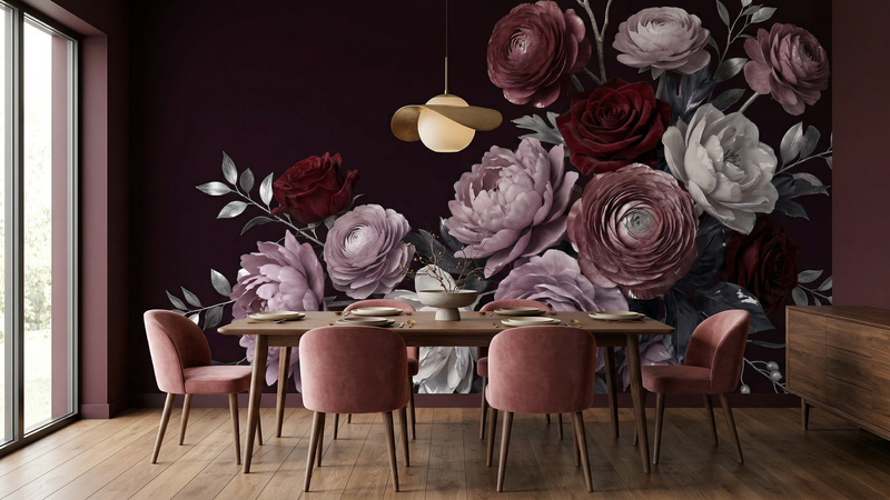 Contemporary Burgundy wallpaper for Dining Room