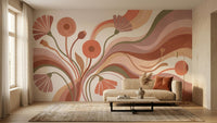flowing Floral Abstract wallpaper mural for a living room feature wall