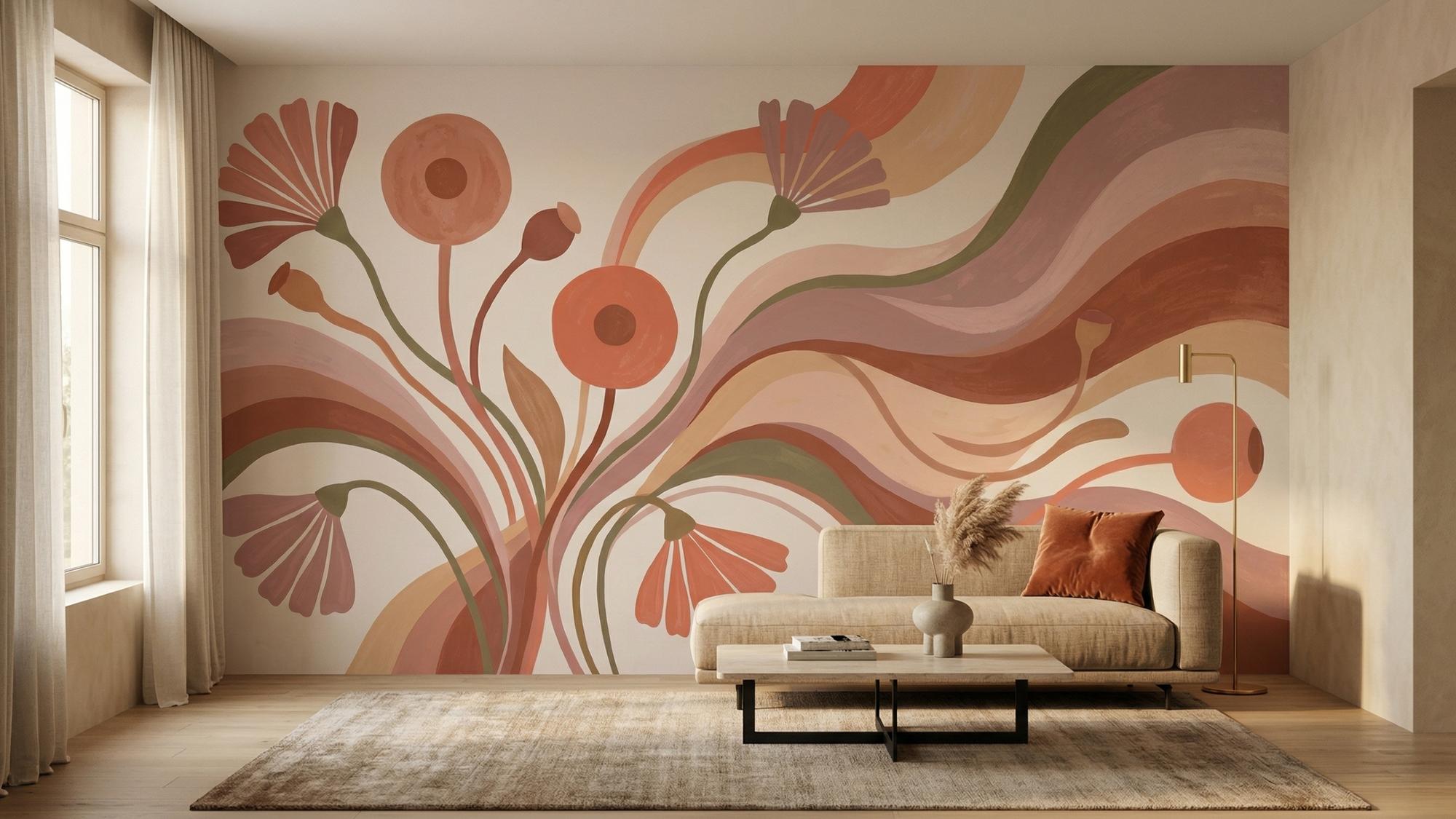 Abstract Coral wallpaper for Living Room