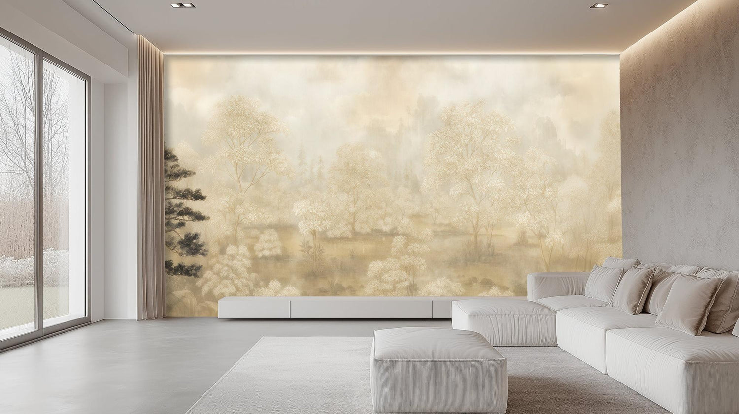Transitional Cream wallpaper for Living Room