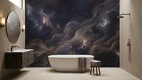 Dark celestial galaxy space wallpaper mural with black night sky tones