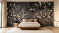 Charming blossom and bird wallpaper mural for a romantic bedroom wall