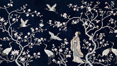 Serene Crane and Blossom Wallpaper