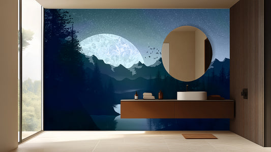 Dreamy Mountain Moon wall mural - XWALLX