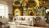 warm geometric Earth brown wallpaper mural for a living room feature wall