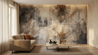 Geometric Ink Wash wallpaper mural for a focused office workspace