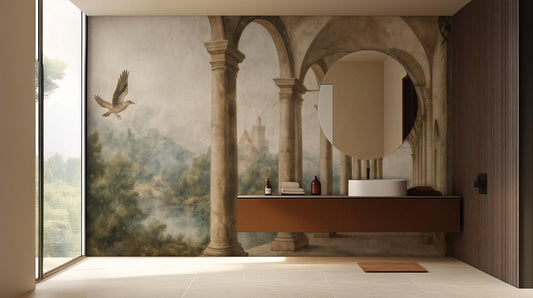 Art Nouveau Earth Tones wallpaper for Bathroom