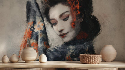 Artistic Earth Tones wallpaper for Dining Room