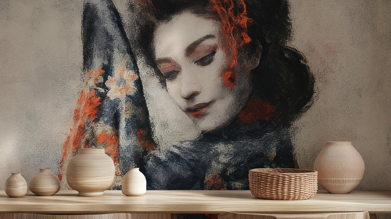 Artistic Earth Tones wallpaper for Dining Room