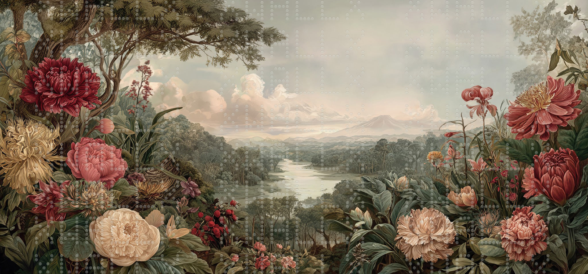 Lush Floral Landscape Wallpaper